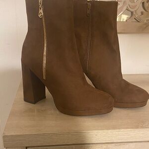 Guess Brown Heeled Boots with Gold Accents